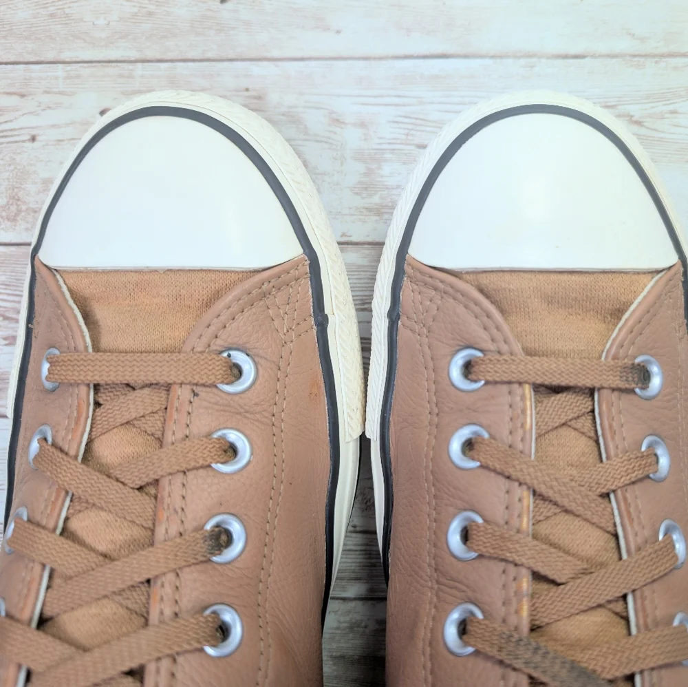 Converse All Star Mid High Top Brown Tan Real Leather Men's Size 12 - Picture 3 of 12